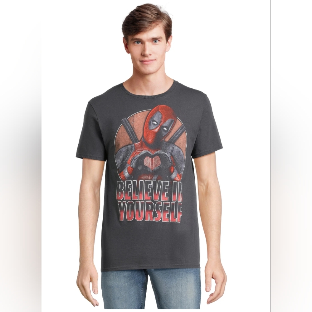 Marvel Gray Short Sleeve Tee With Deadpool Graphic